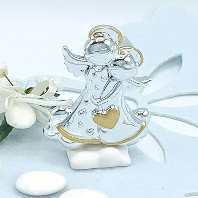 Cornici in argento: Angeli con cuore in Resina Argentata h.9cm