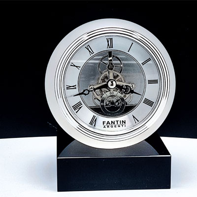 Cornici in argento: Orologio in Cristallo tondo d.13cm su base quadrata 11x11cm
