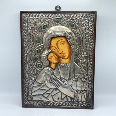 Cornici in argento: Quadro Sacro Madonna con il bambino in Argento Ortodossa