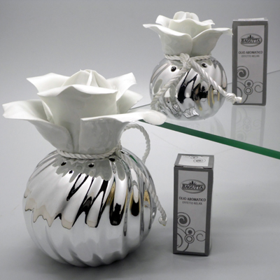 Cornici in argento: Rosa Piccola Profumatore Ceramica Argentata h.cm.08