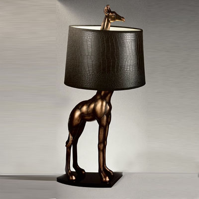 Cornici in argento: Lampada giraffa colore bronzo con paralume nero h.60cm