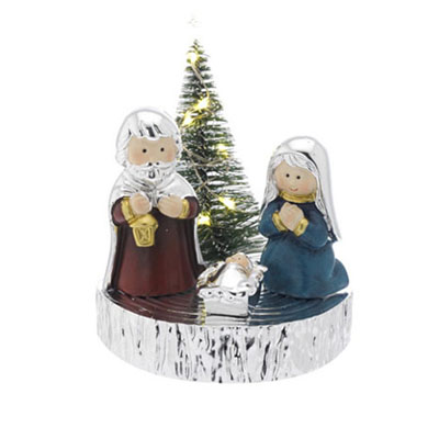 Cornici in argento: Presepe su Tronco in Argento con Albero con Luci Led