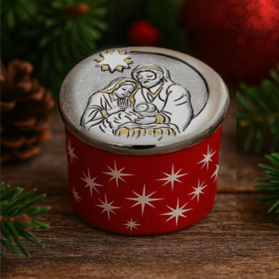 Cornici in argento: Candela Natalizia Con Sacra Famiglia e Copertura in Argento