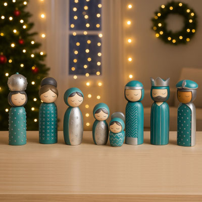 Cornici in argento: Presepe stilizzato h.15cm totale 7personaggi