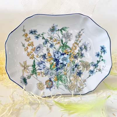Cornici in argento: Vassoio ceramica dipinta Linea Blue Flowers l. 23.5cm